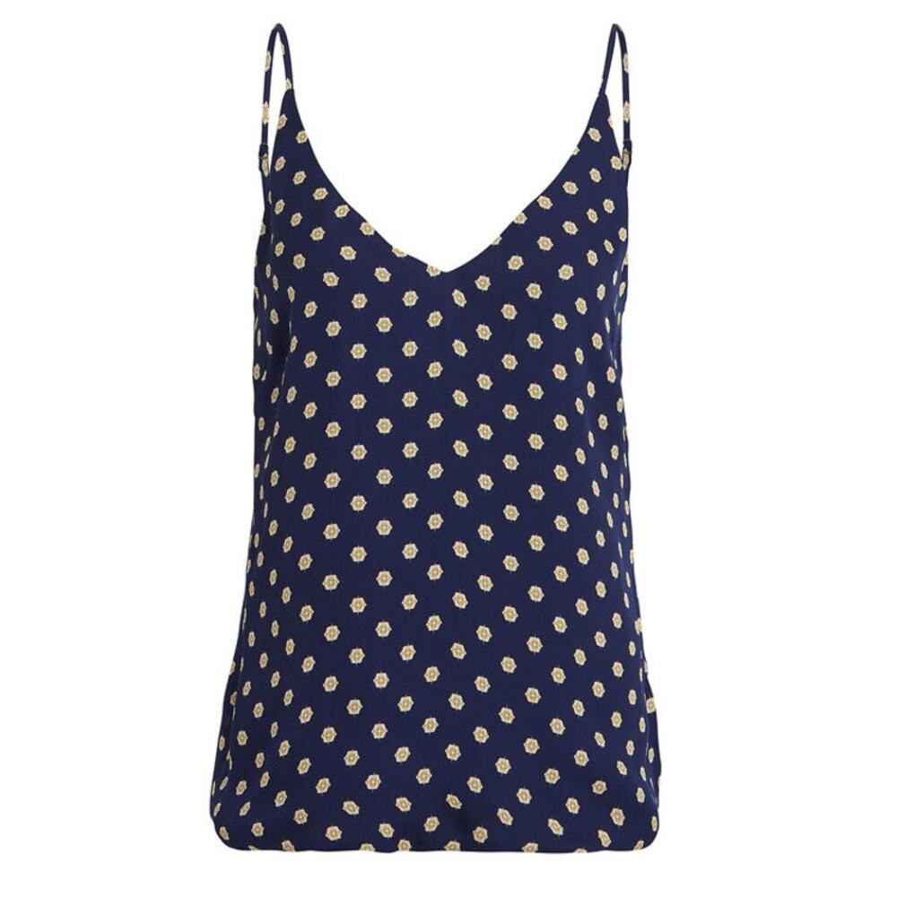 L'AGENCE Gabriella Printed Silk Camisole‎ Sz Small Navy Blue Gold Sleeveless Top